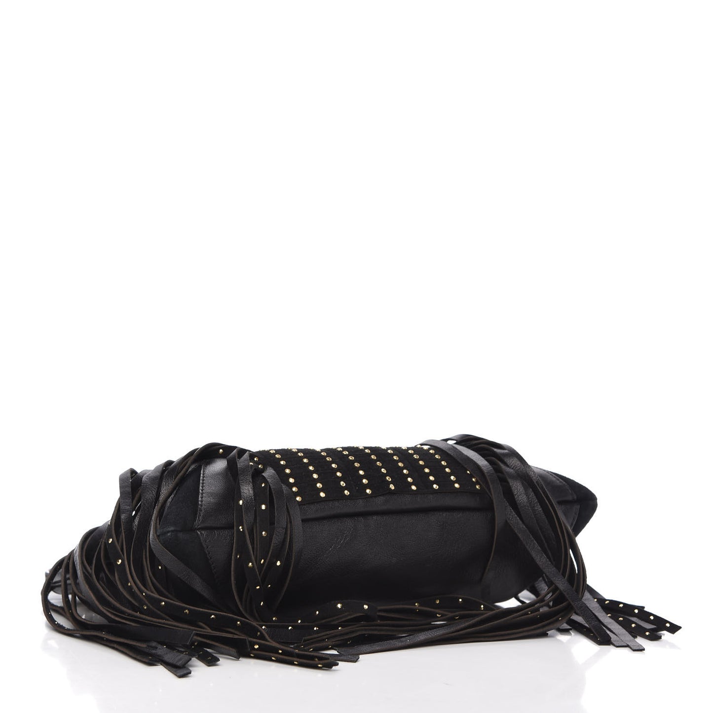 Lambskin Suede Studded Fringe Alexia Bag Black