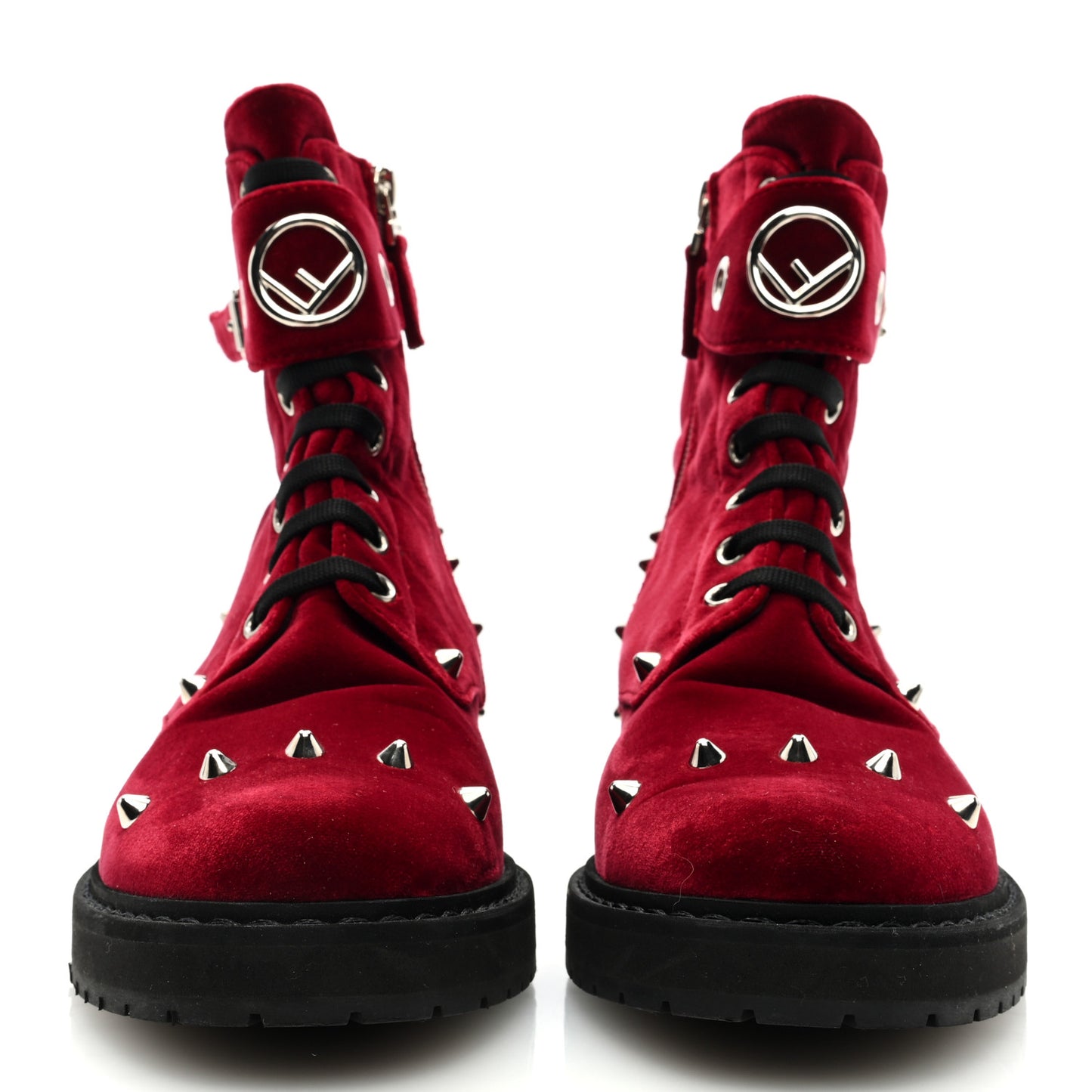 Velvet Studded FF Combat Boots 39.5 Bordeaux