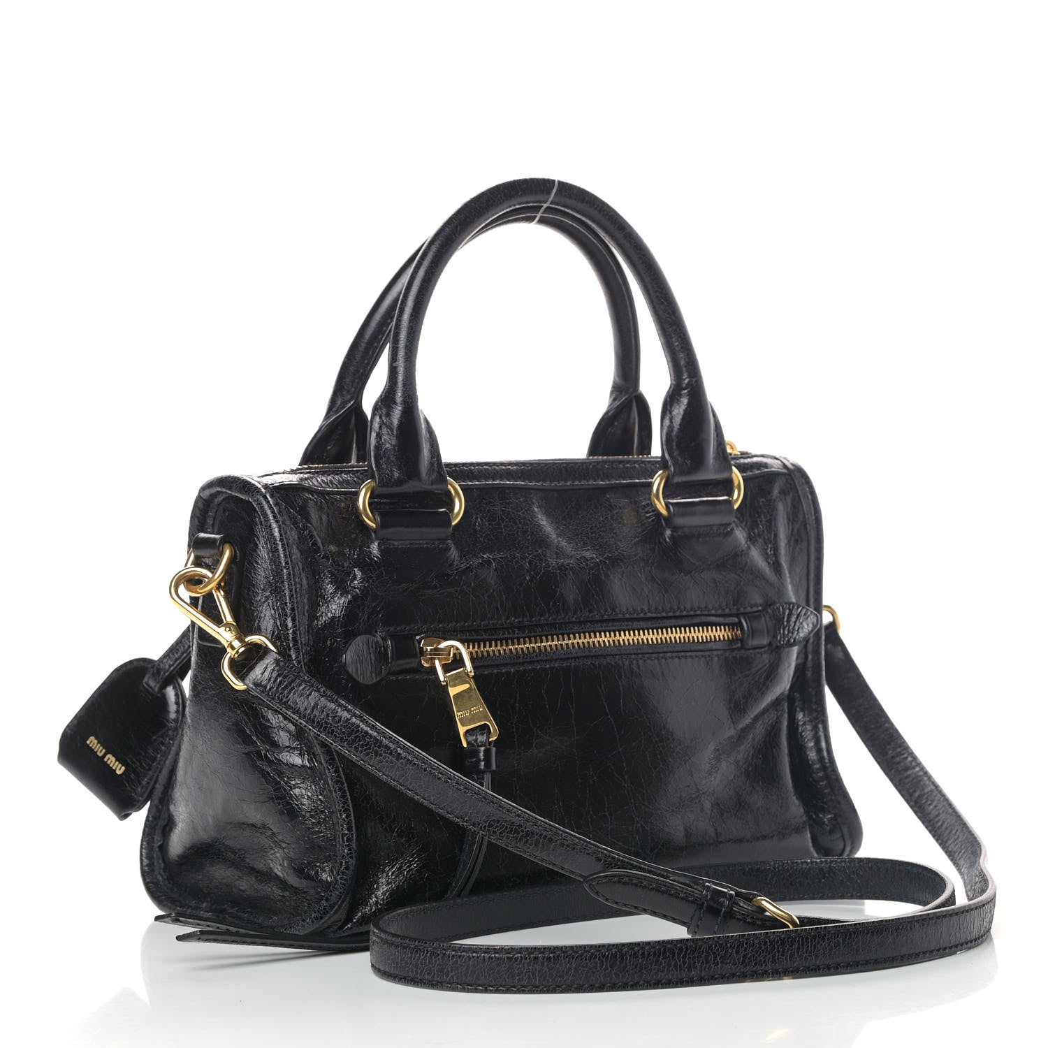 Miu Miu Vitello Shine Zip Tote Black 2 of 5