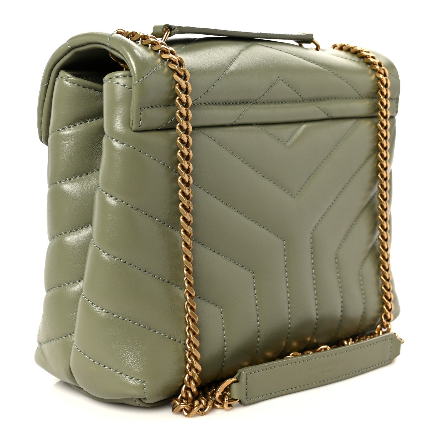 Saint Laurent Calfskin Y Quilted Monogram Small Loulou Chain Satchel Light Sage 3 of 11