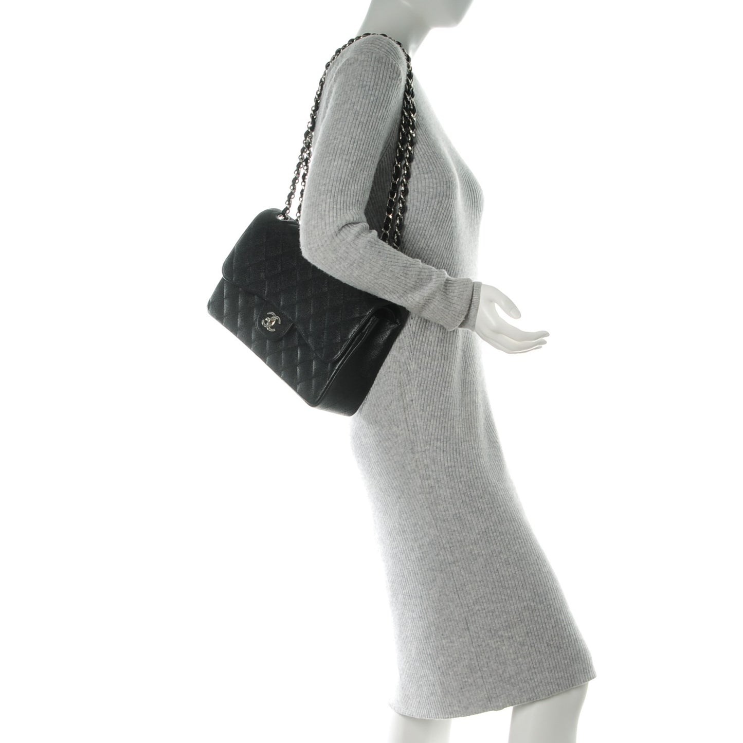 Caviar Quilted Jumbo Double Flap Black