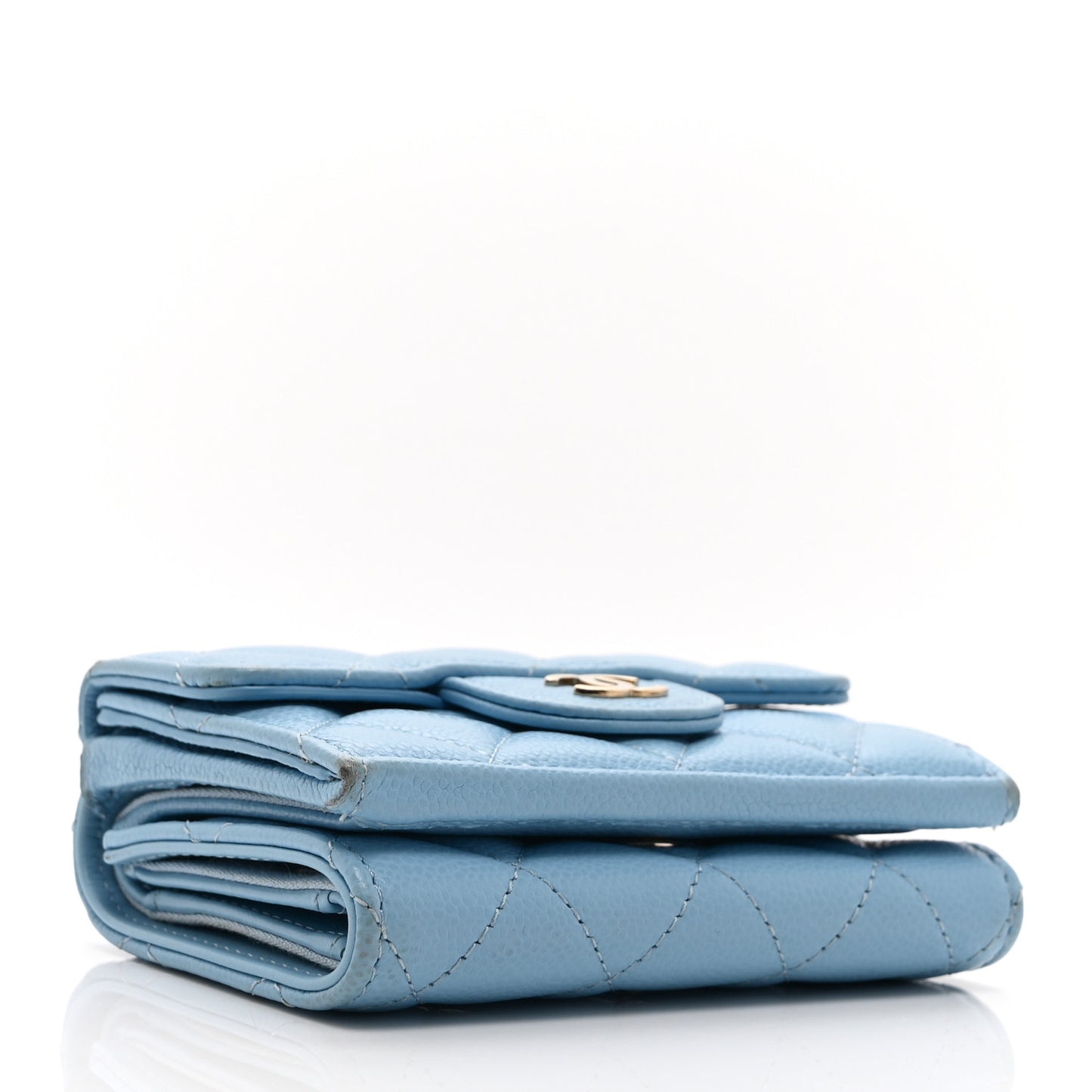 Caviar Quilted Double Flap Wallet Light Blue