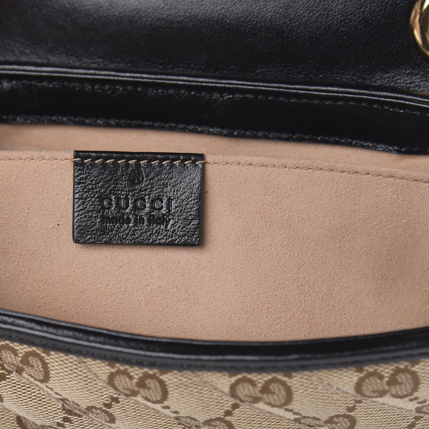Gucci Monogram Matelasse Diagonal Mini GG Marmont Shoulder Bag Beige Black 6 of 11