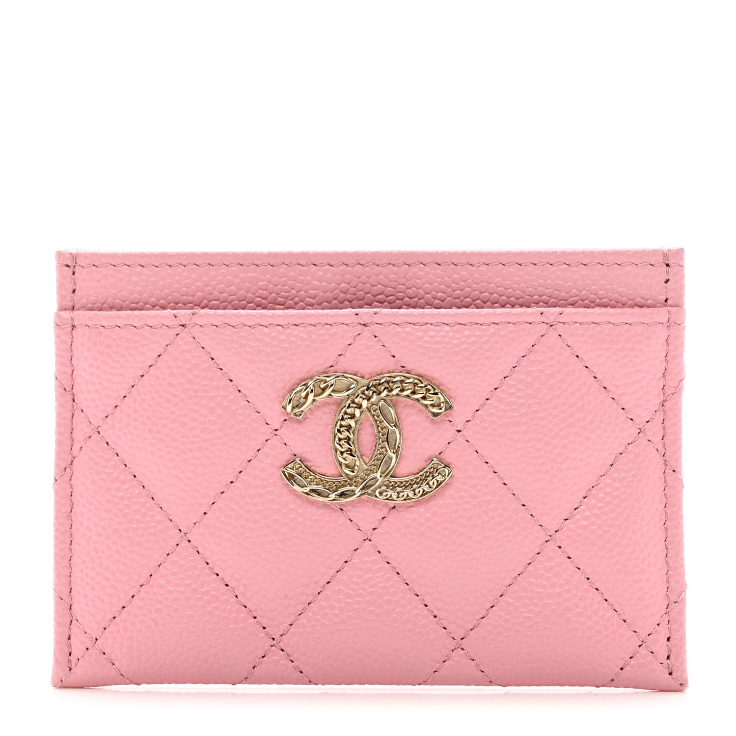 Caviar Quilted Multi Chain CC Card Holder Pink