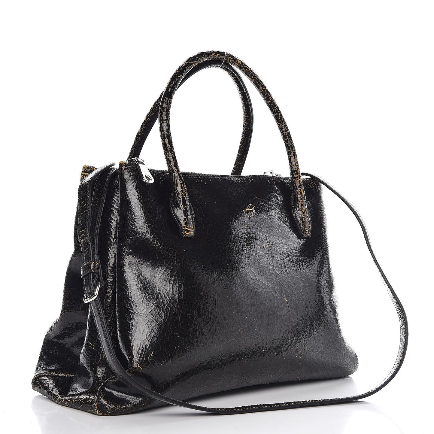 Calfskin Craquele Shopping Bag Ebano