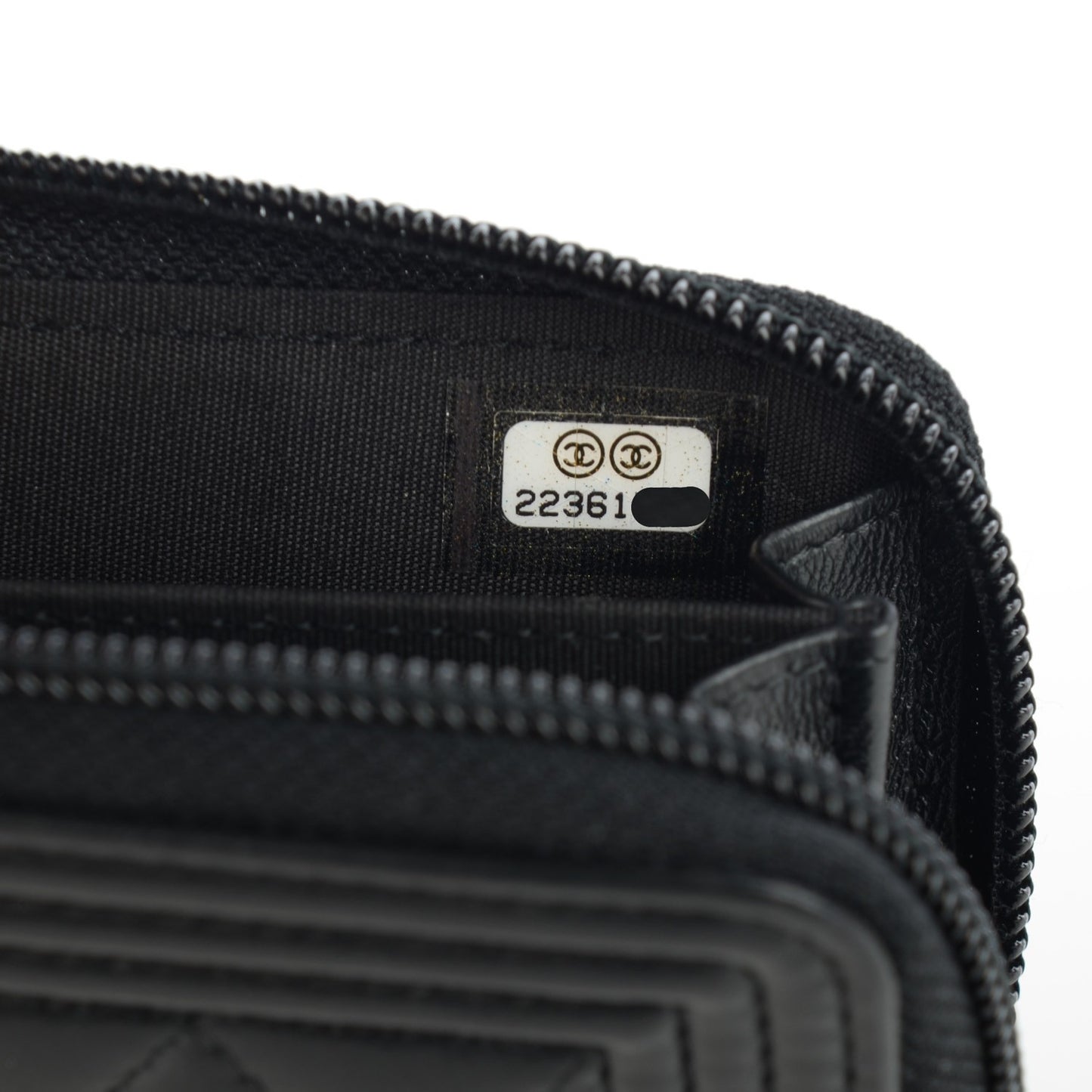 Lambskin Quilted Zip Around Boy Coin Purse Wallet Black