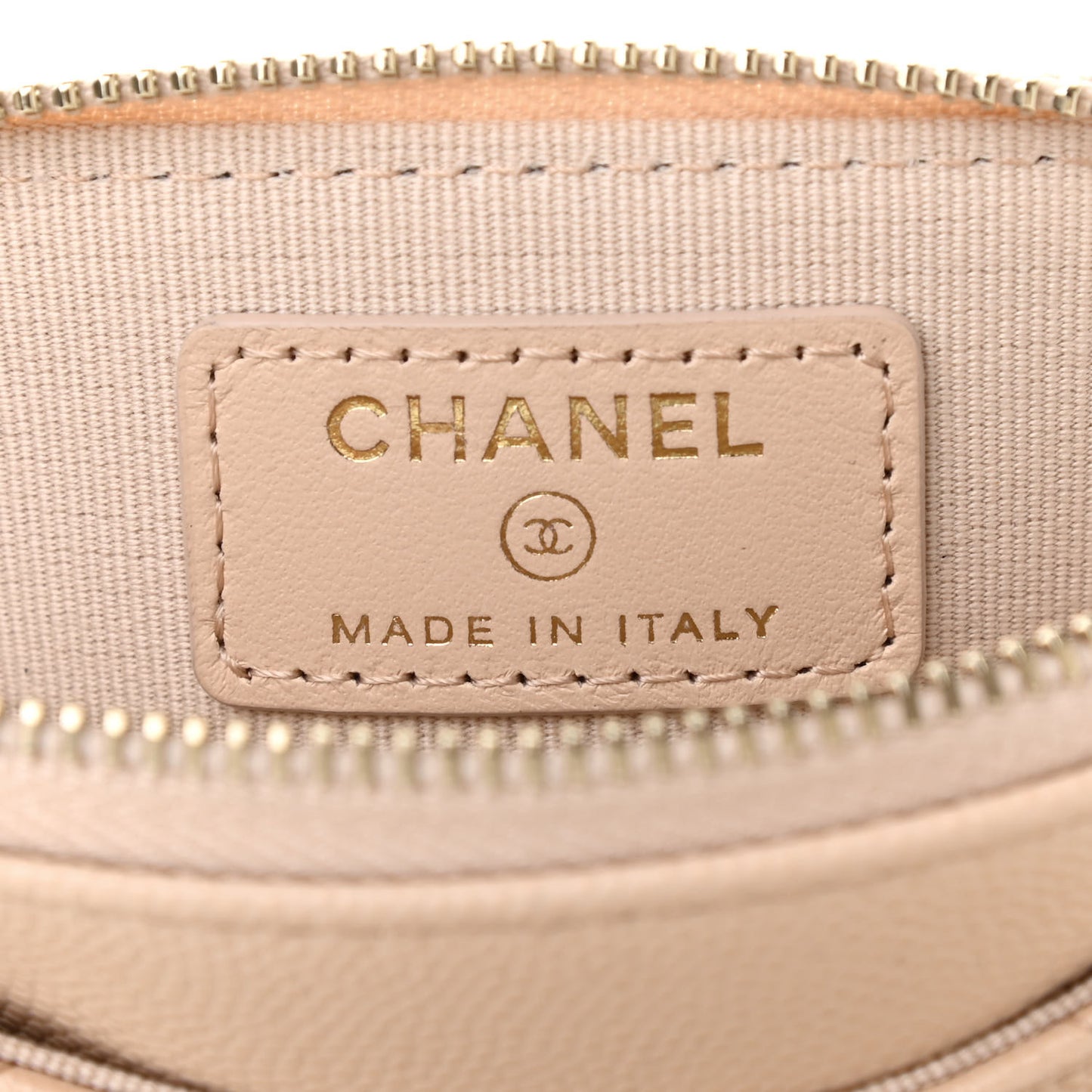 Caviar Quilted Zip Card Holder Wallet Light Beige