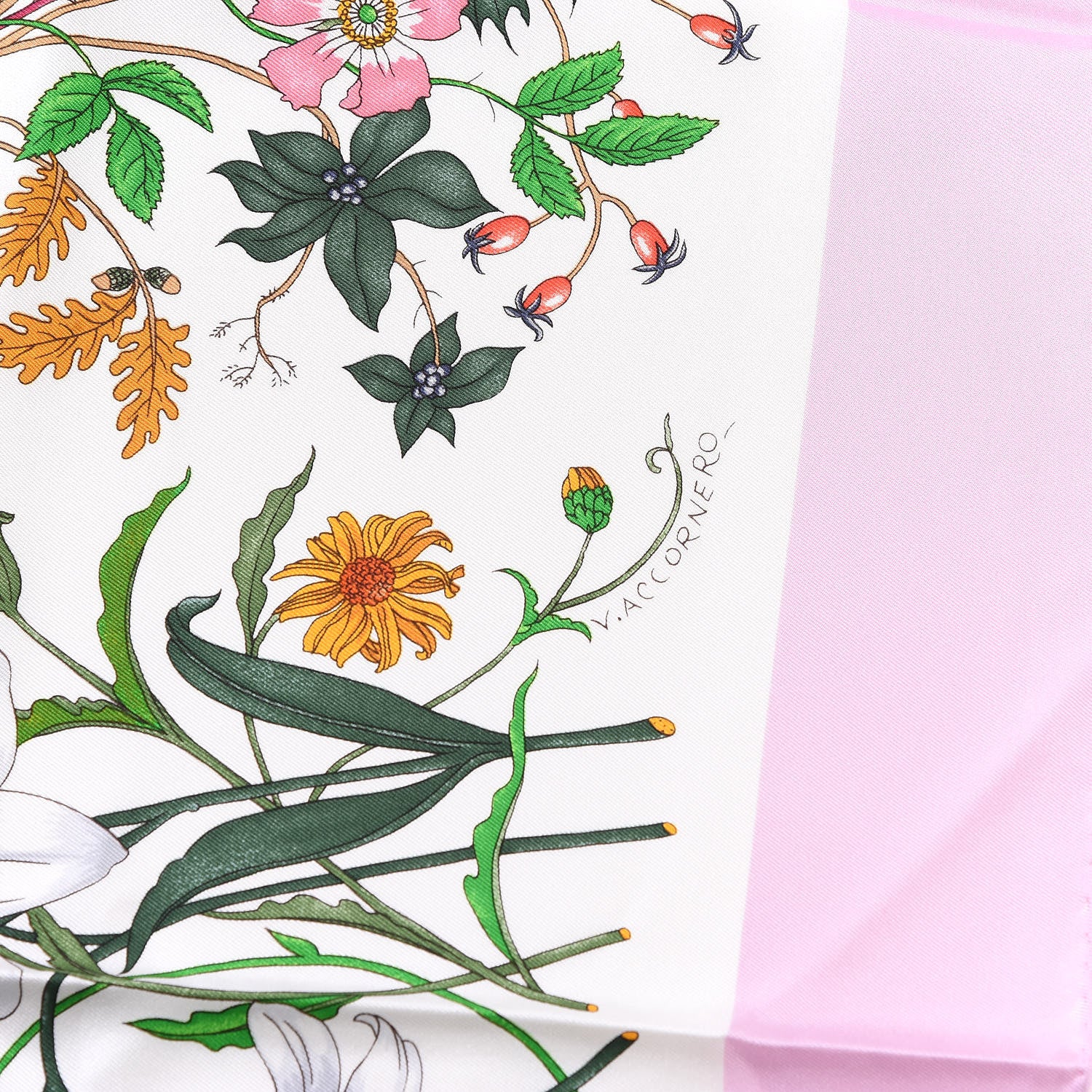 Gucci Silk Twill Flora Square Scarf Pink White 4 of 7