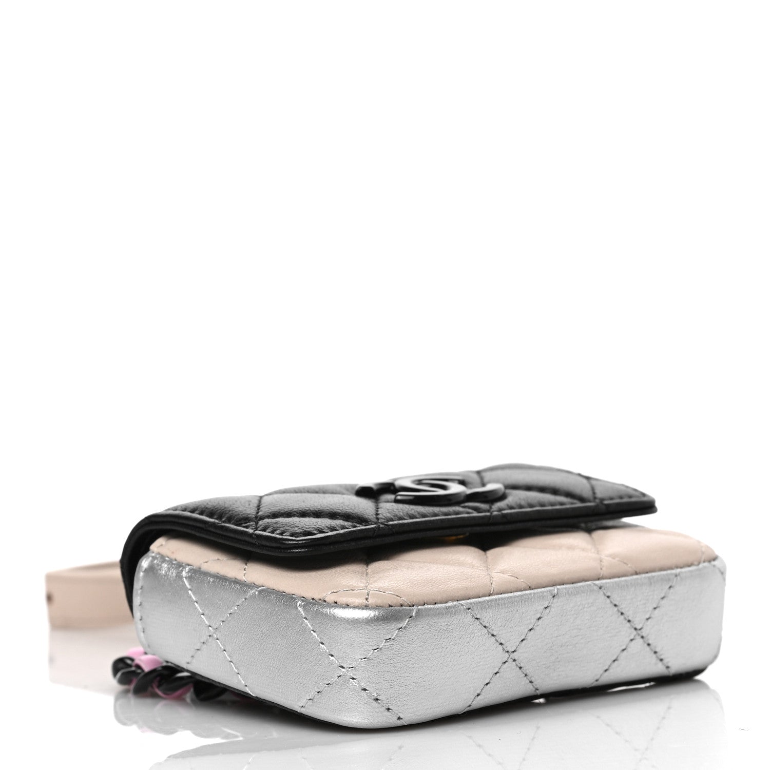 Chanel Lambskin Quilted Mini Chain Belt Bag Black Beige Multicolor 4 of 10