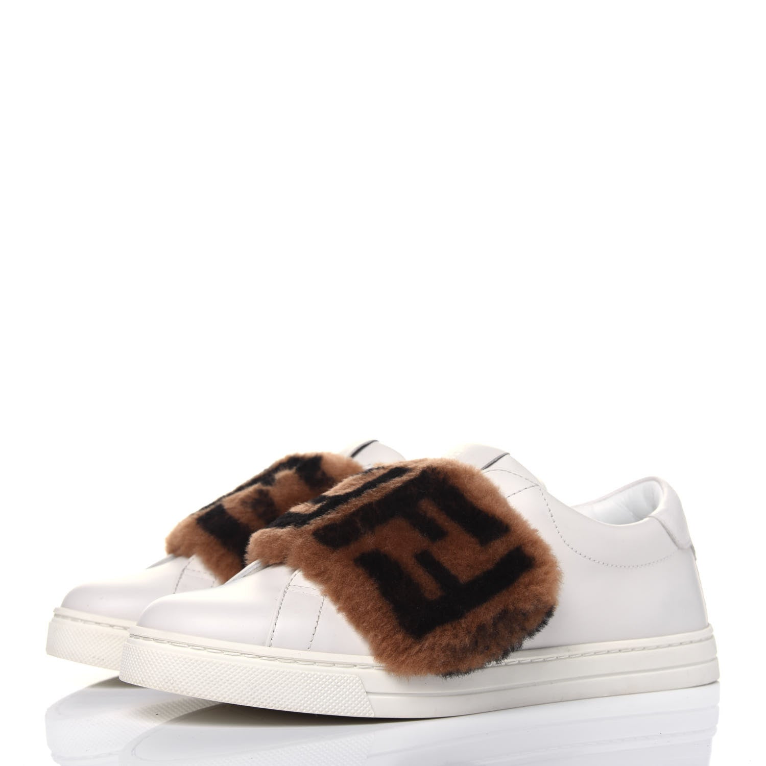 Fendi Vitello Shearling FF Velcro Slip On Sneakers 36.5 White 3 of 11