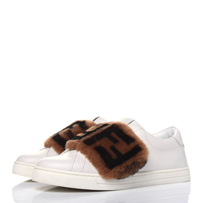 Fendi Vitello Shearling FF Velcro Slip On Sneakers 36.5 White 3 of 11
