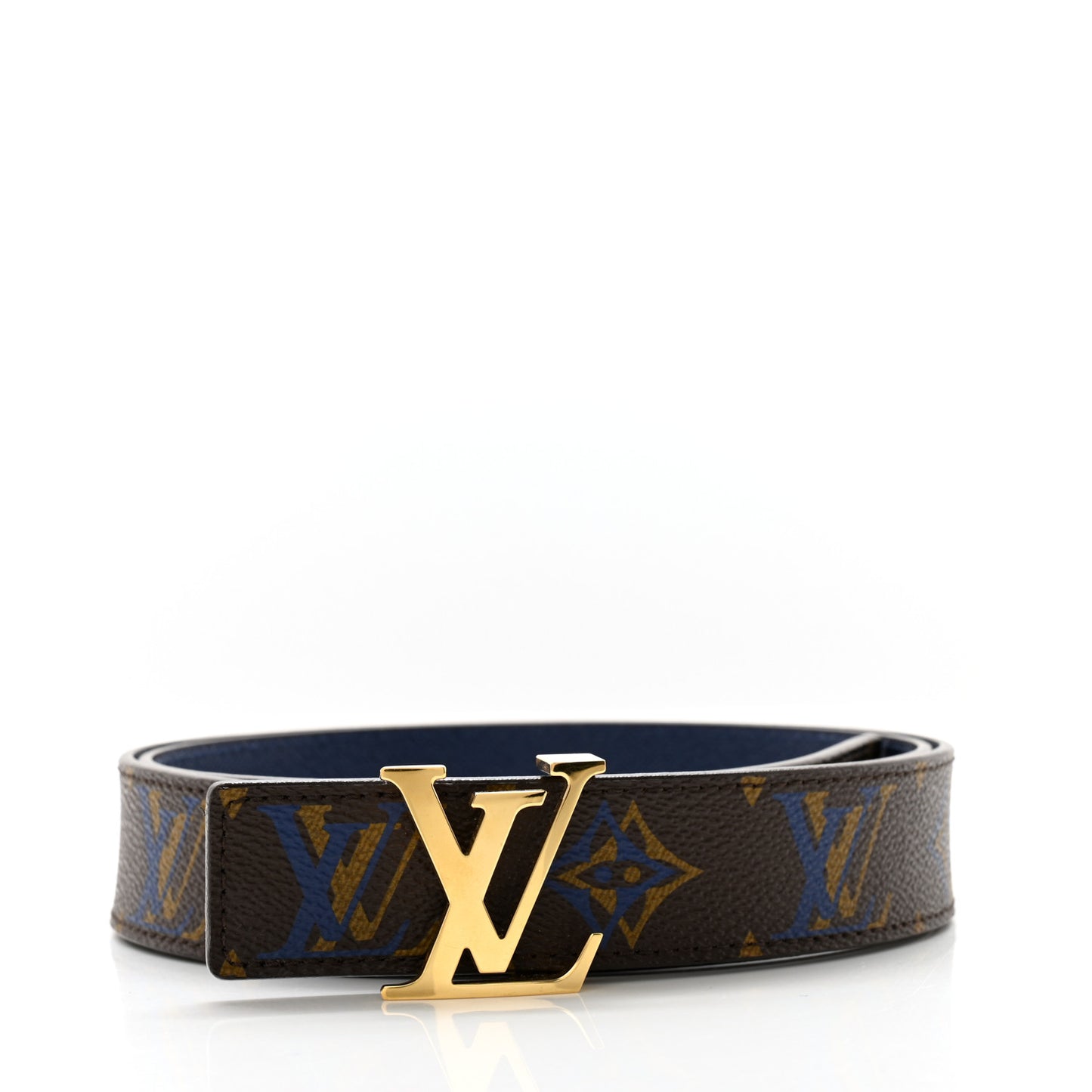 Calfskin Rainbow Monogram 30mm LV Initiales Reversible Belt 85 34 Blue
