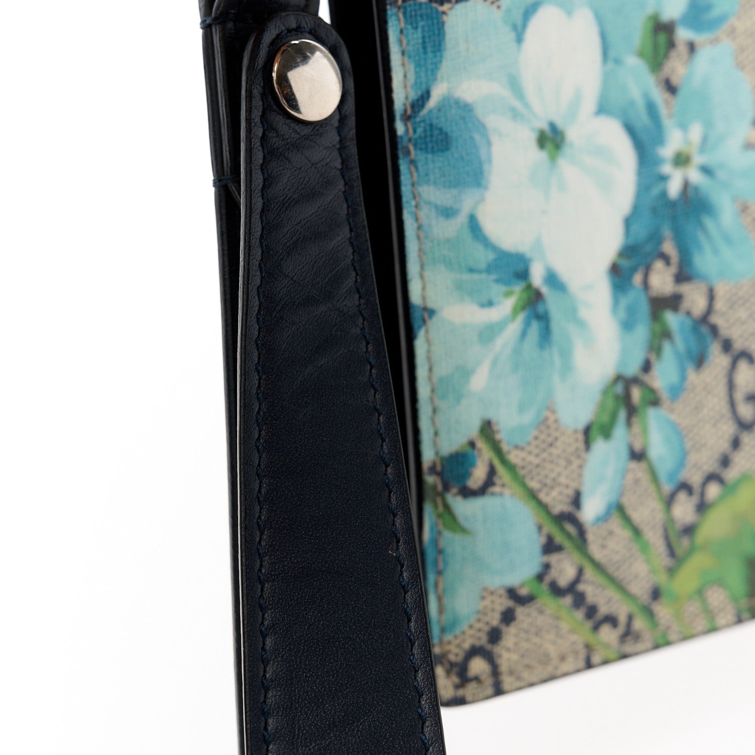 Gucci GG Supreme Monogram Blooms Small Zip Wristlet Pouch Beige Blue Black 12 of 12