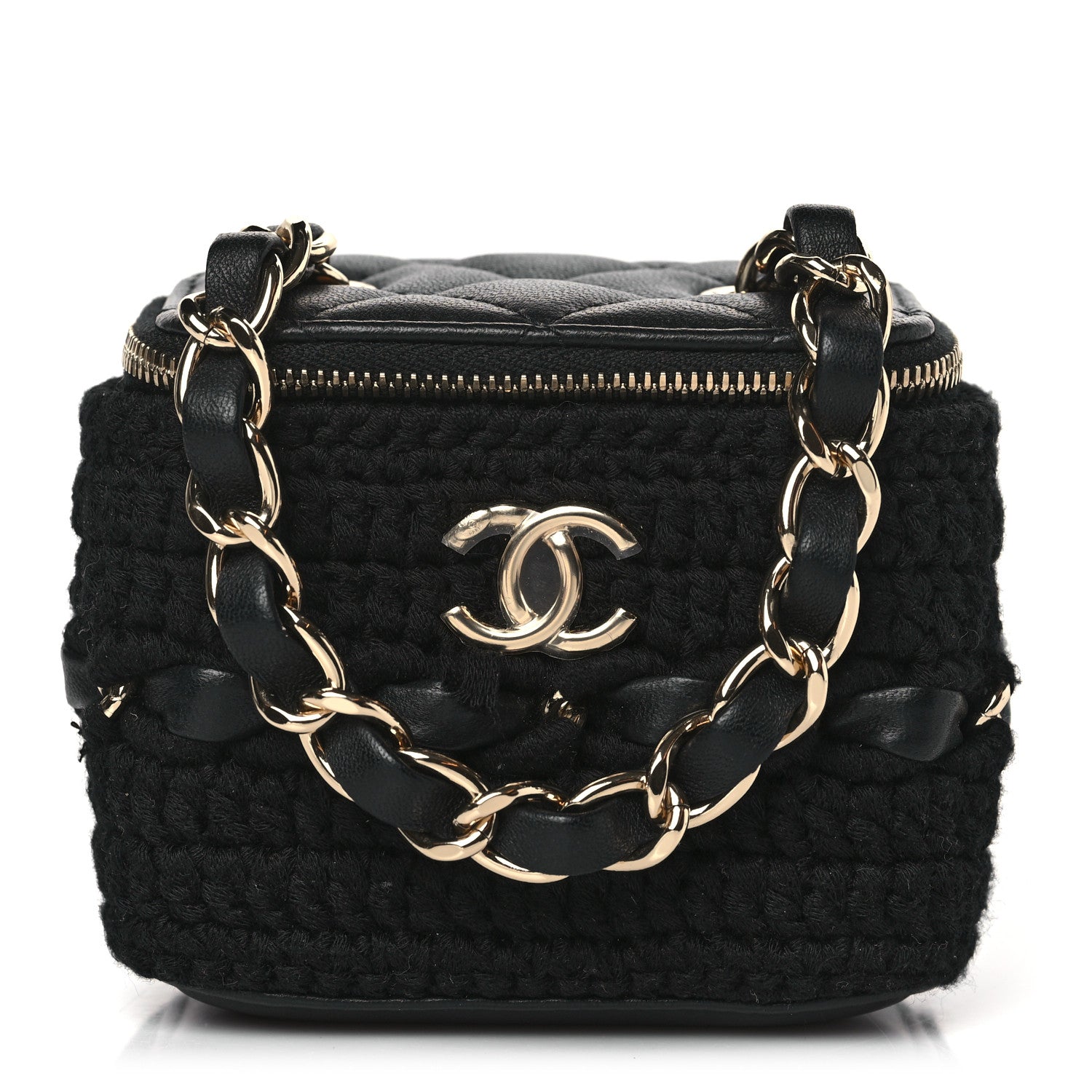 Chanel Lambskin Crochet Small Vanity Case With Chain Black 1 of 10