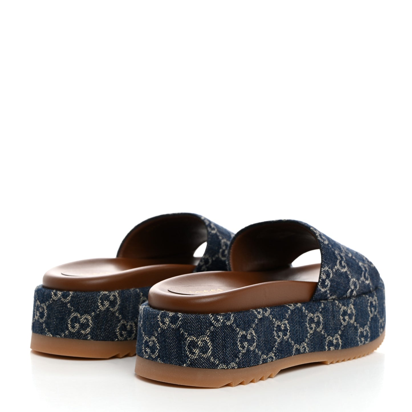New Denim GG Monogram Angelina Platform 55mm Slide Sandals 37.5 Blue Tea