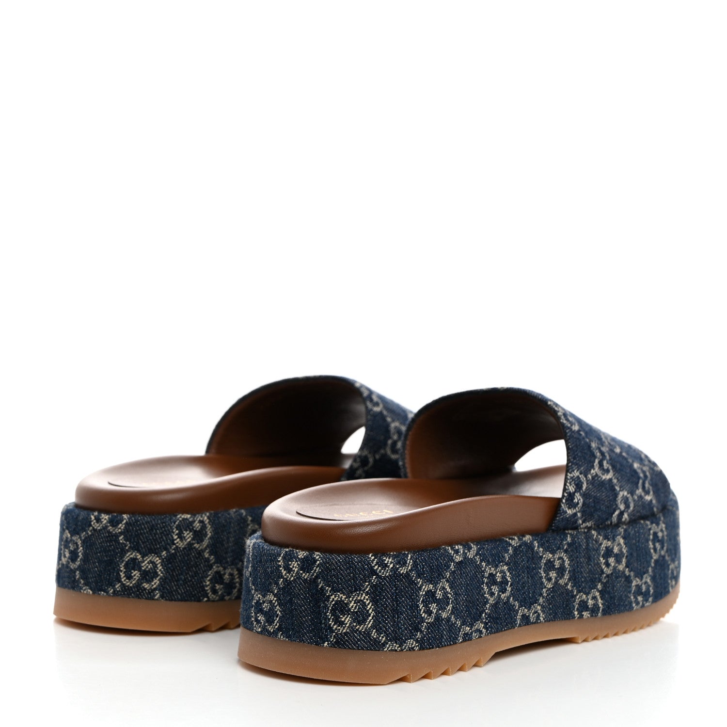 Gucci New Denim GG Monogram Angelina Platform 55mm Slide Sandals 37.5 Blue Tea 4 of 9