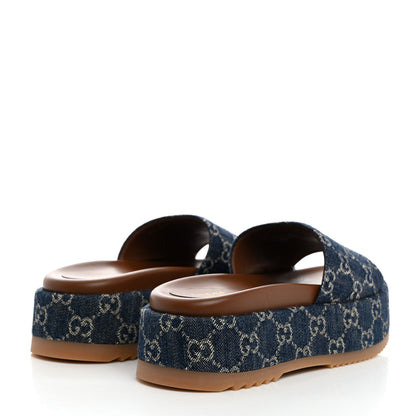 Gucci New Denim GG Monogram Angelina Platform 55mm Slide Sandals 37.5 Blue Tea 4 of 9