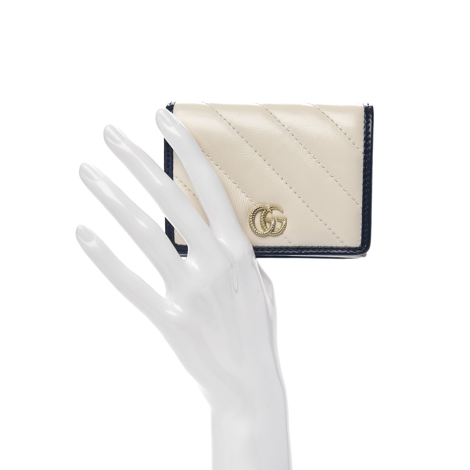 Gucci Vintage Effect Calfskin Matelasse Diagonal Torchon GG Marmont Card Case Wallet Mystic White Blue Agata 2 of 10