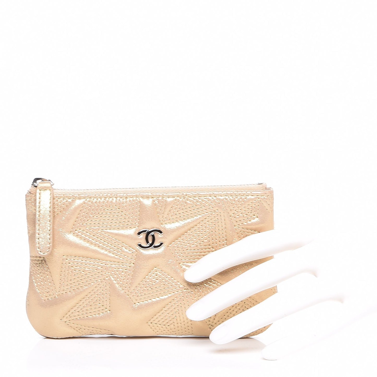 Metallic Lambskin Star Embossed Coin Purse Case Gold