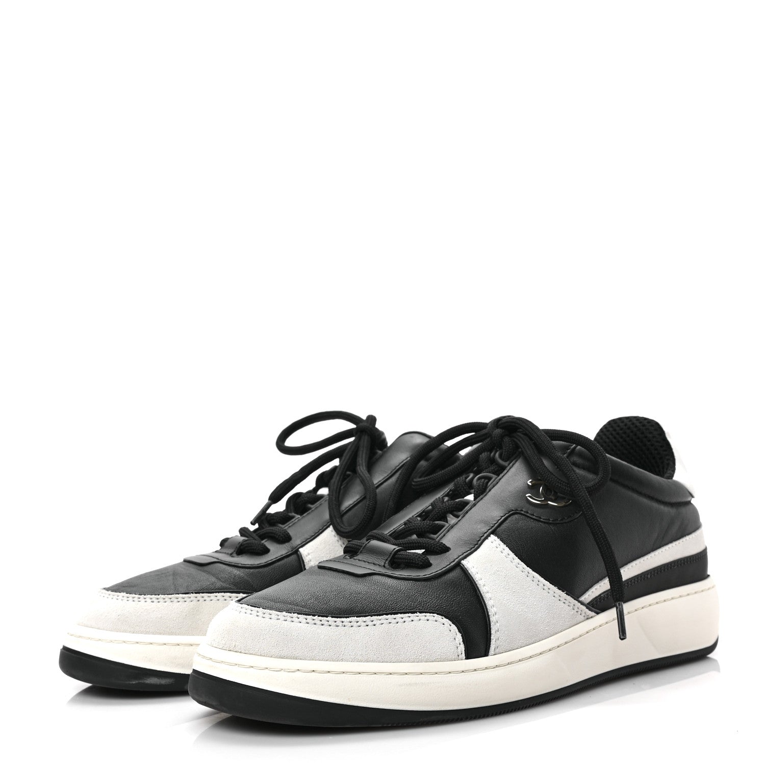 Chanel Lambskin Suede Calfskin Sneakers 39.5 Black White 3 of 8