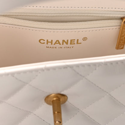 Chanel Shiny Aged Calfskin Quilted Nano Kelly Shopper White 6 of 10