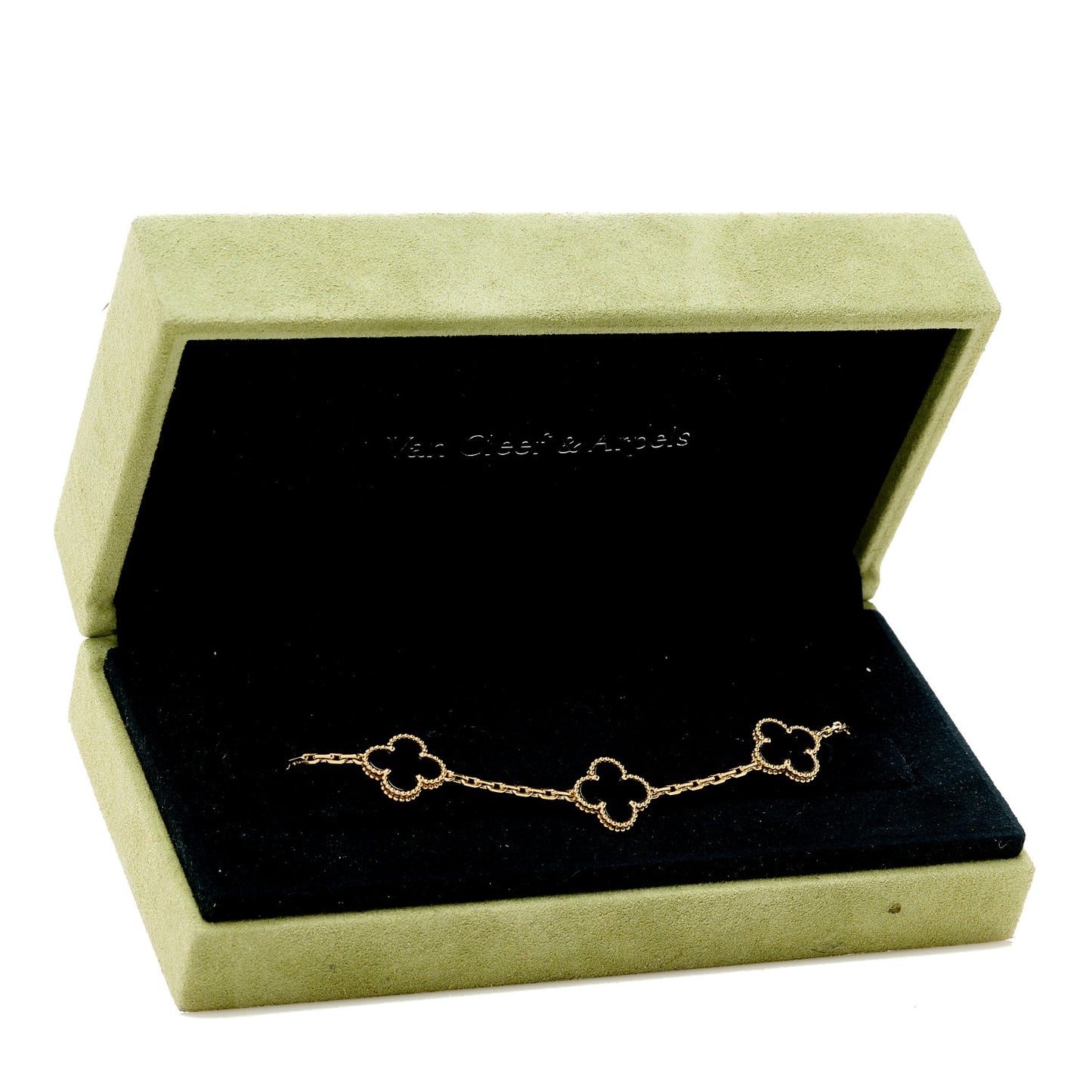 18K Yellow Gold Black Onyx 5 Motifs Vintage Alhambra Bracelet