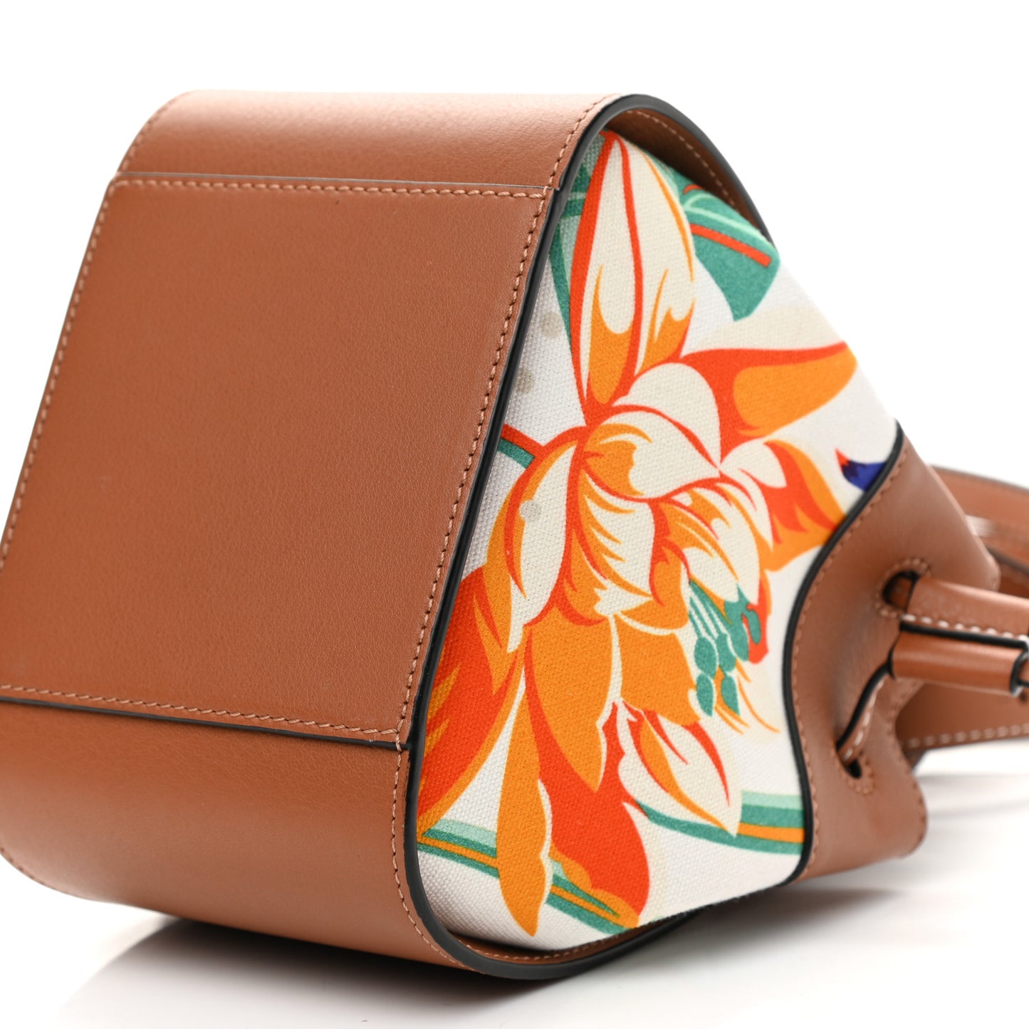 Calfskin Embroidered Floral Mini Hammock Shoulder Bag Tan White