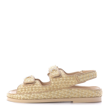 Chanel Braided Fabric Velcro Dad Sandals 39 Beige 1 of 13