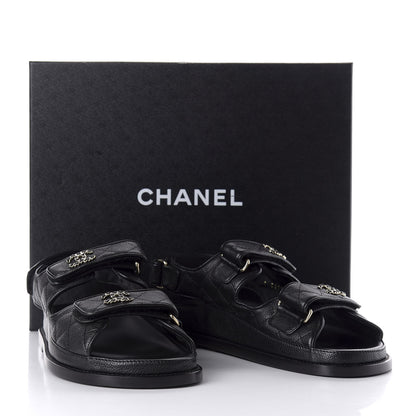 Chanel Grained Calfskin Velcro Dad Sandals 36.5 Black 10 of 10