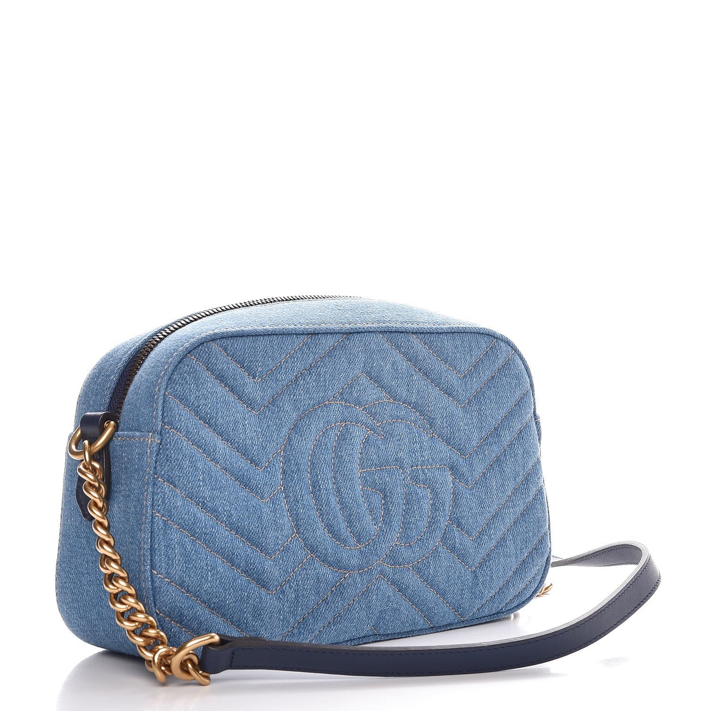 Denim Matelasse Small Pearly GG Marmont Chain Shoulder Bag Blue
