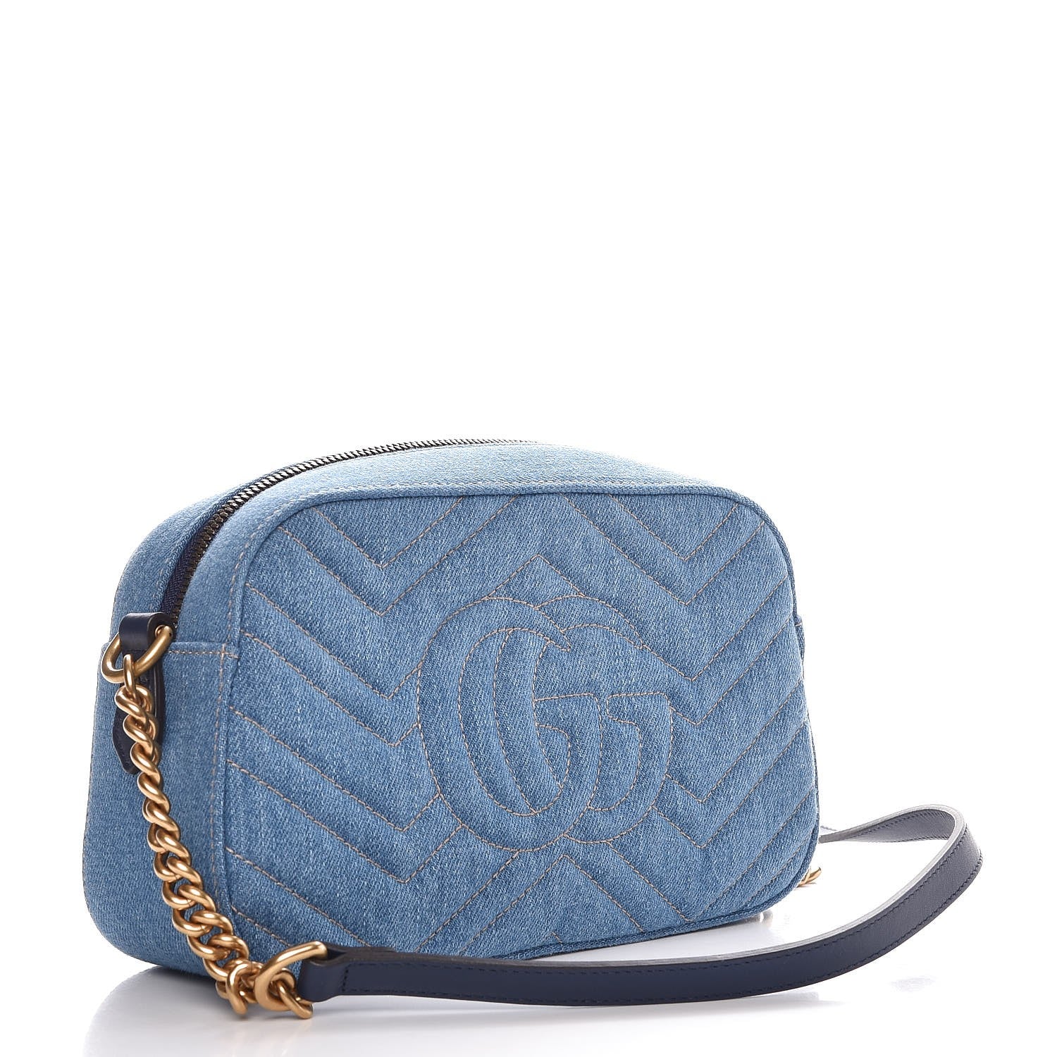 Gucci Denim Matelasse Small Pearly GG Marmont Chain Shoulder Bag Blue 3 of 8