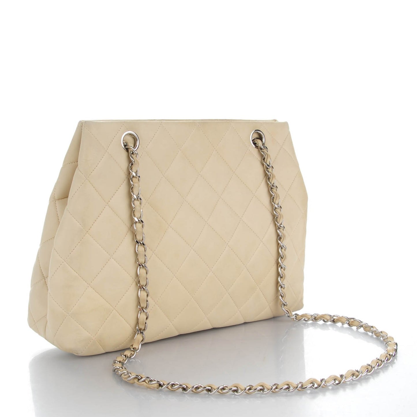 Lambskin Quilted CC Tote Beige Clair