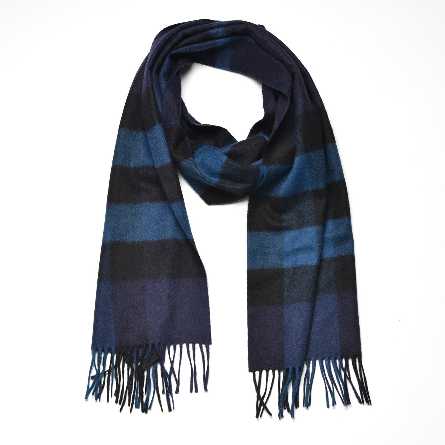Burberry Cashmere Half Mega Check Fringe Scarf Indigo Blue 3 of 7