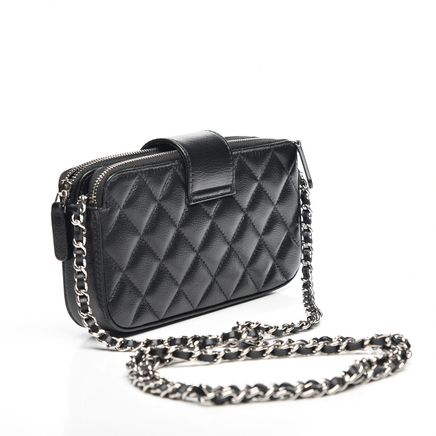 Grained Calfskin Quilted CC Box Clutch With Chain Black