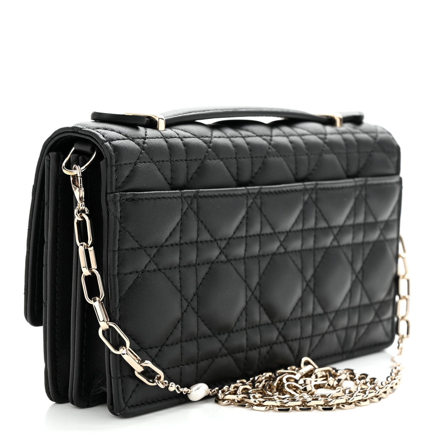 Lambskin Cannage Lady Dior Phone Pouch Black