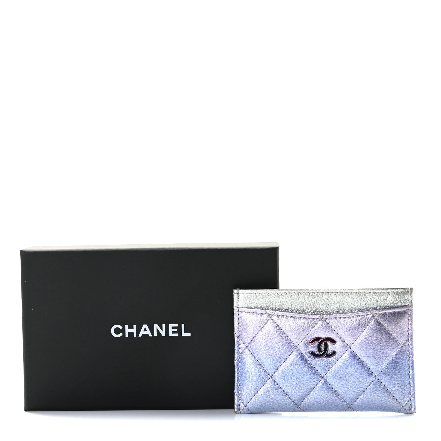 Chanel Gradient Metallic Calfskin Quilted Card Holder Silver Blue Yellow Purple 8 of 8