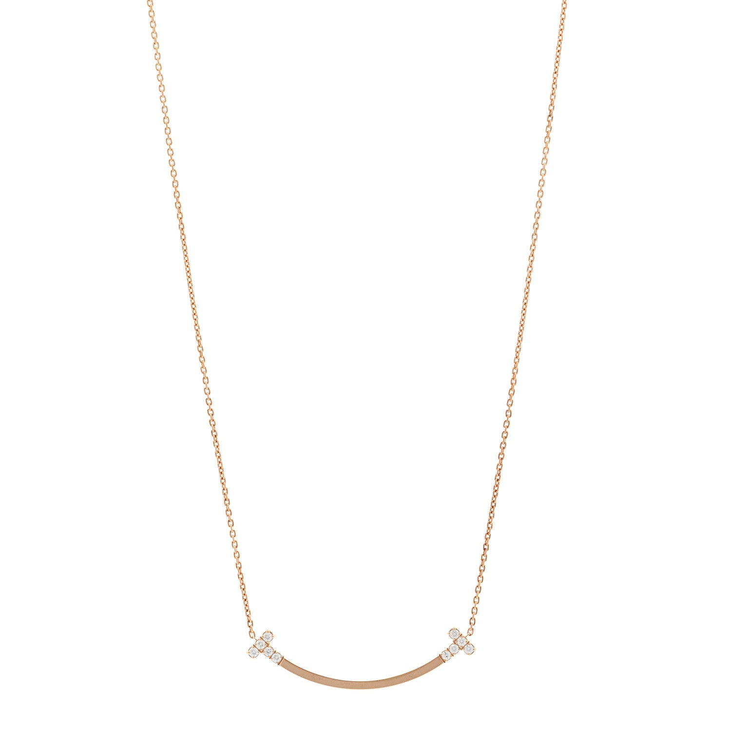 Tiffany 18K Rose Gold Diamond .19ctw Medium T Smile Pendant Necklace 1 of 6