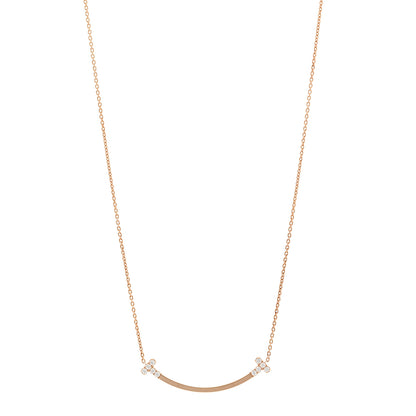 Tiffany 18K Rose Gold Diamond .19ctw Medium T Smile Pendant Necklace 1 of 6