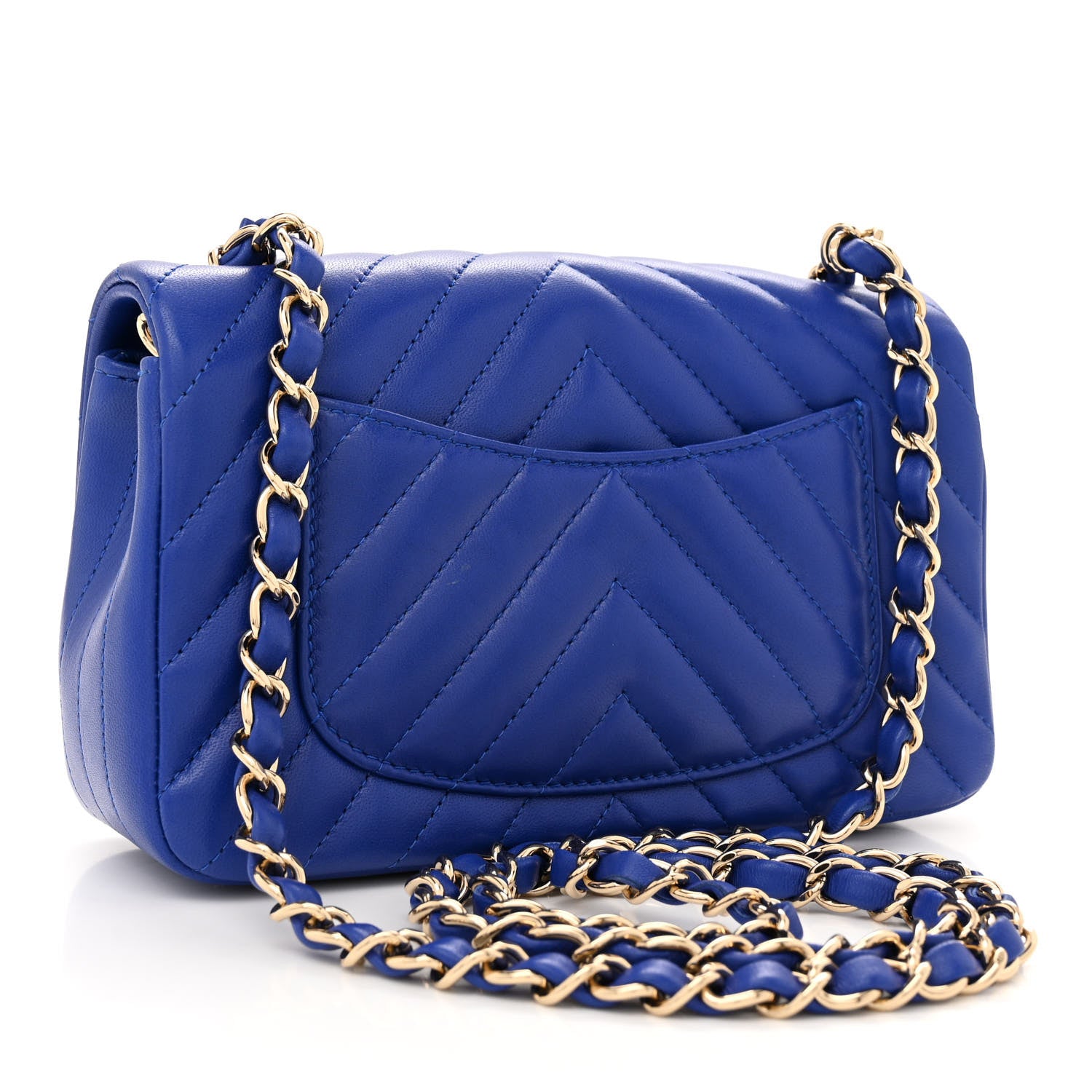 Chanel Lambskin Chevron Quilted Mini Rectangular Flap Blue 3 of 11