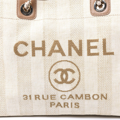Chanel Mixed Fibers Calfskin Striped Small Deauville Tote Beige 11 of 11