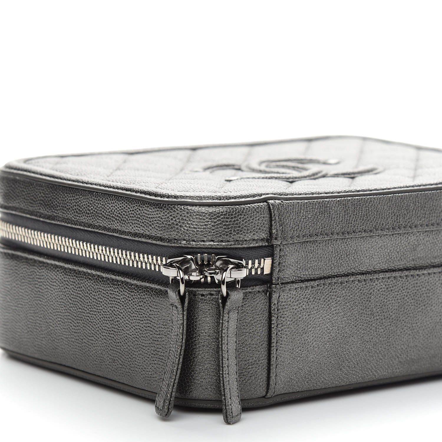 Chanel Metallic Caviar Quilted Medium CC Filigree Vanity Case Dark Silver 8 of 9