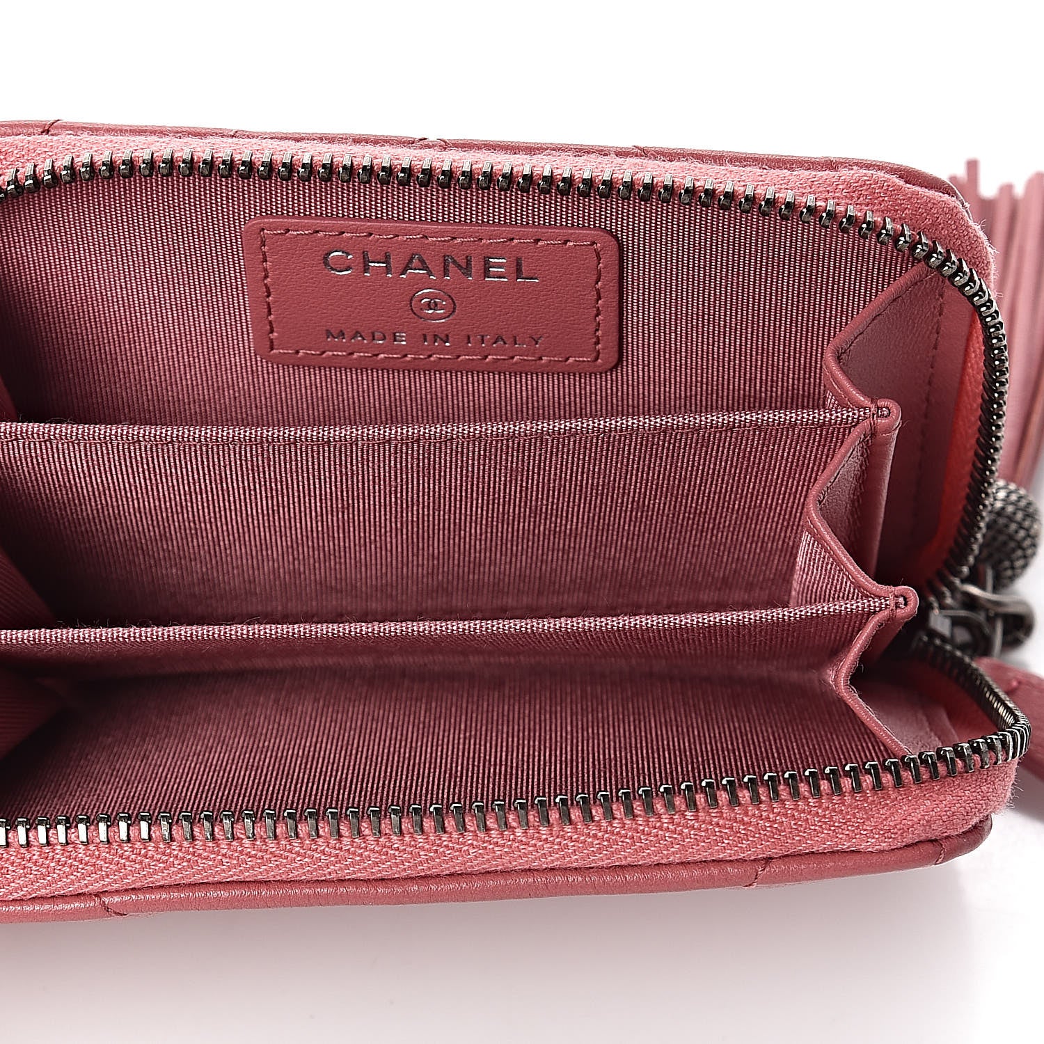 Chanel Calfskin Chevron Quilted Tassel Zip Around Coin Purse Pink 5 of 8