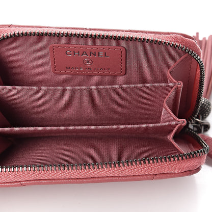 Chanel Calfskin Chevron Quilted Tassel Zip Around Coin Purse Pink 5 of 8