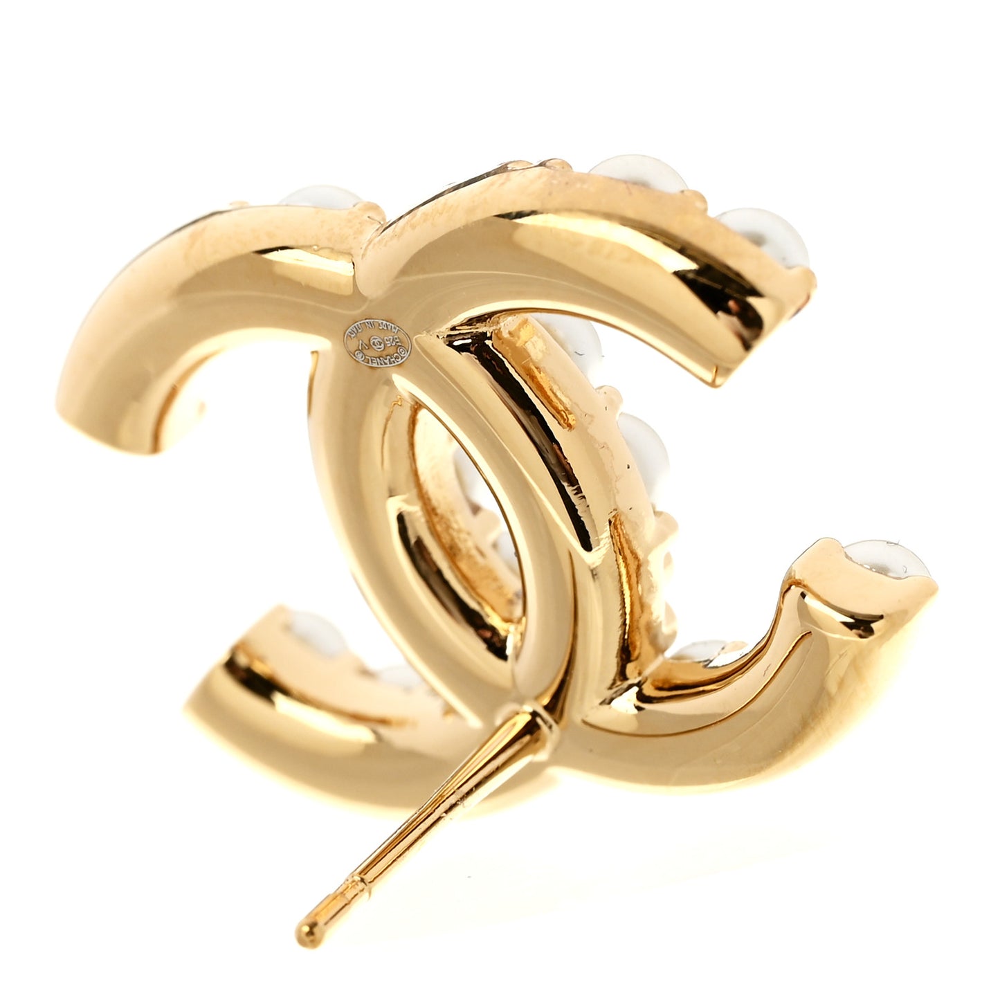 Pearl Crystal CC Earrings Gold