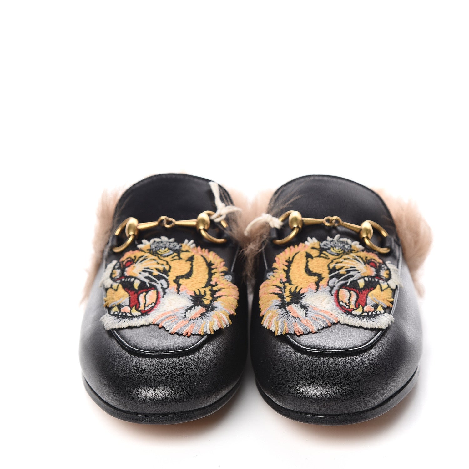 Gucci Calfskin Lambswool Tiger Embroidered Womens Princetown Slippers 36 Black 2 of 8