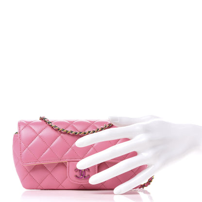 Chanel Lambskin Quilted Glasses Case With Chain Pink Yellow 2 of 9