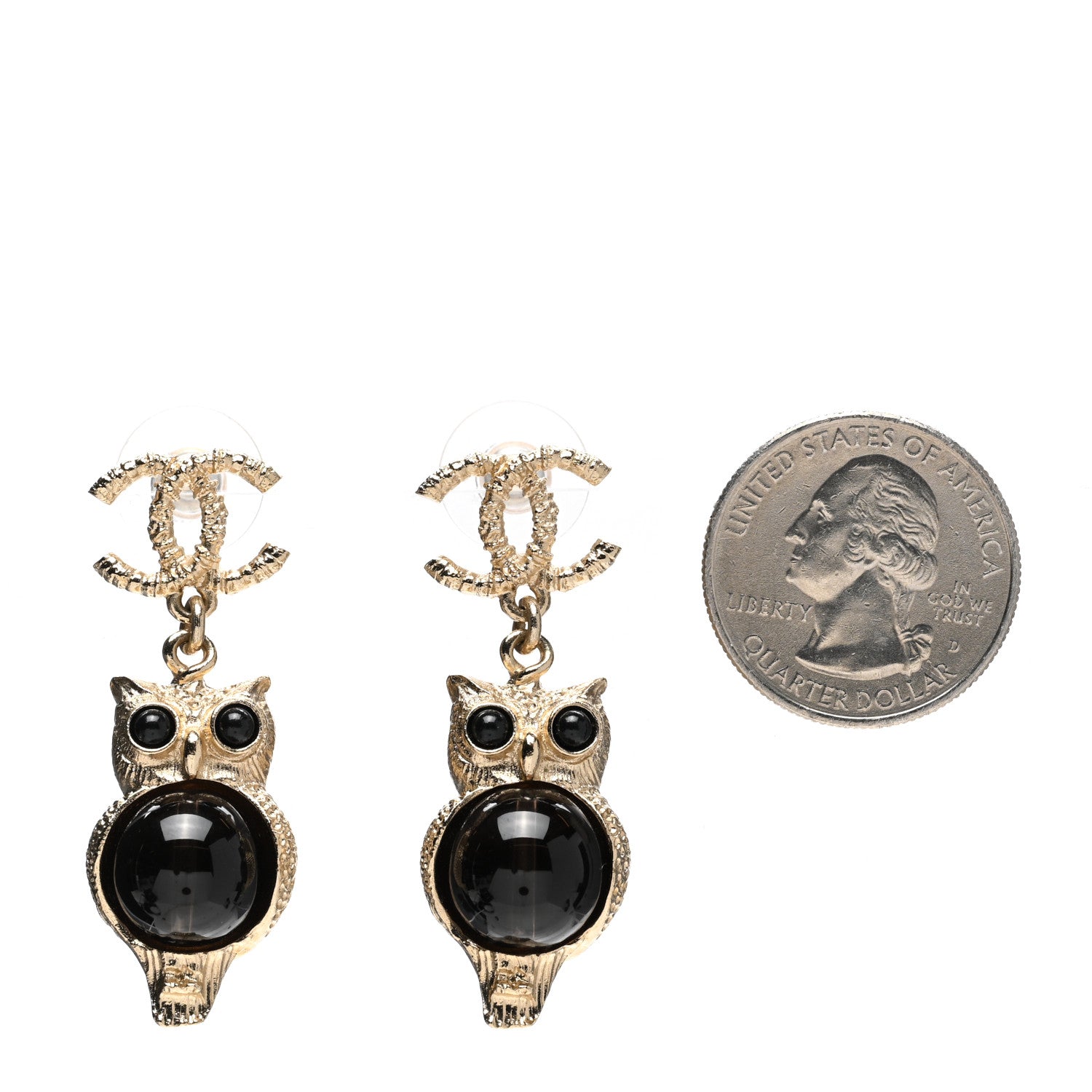 Chanel Resin Pearl CC Owl Earring Gold Black 2 of 5