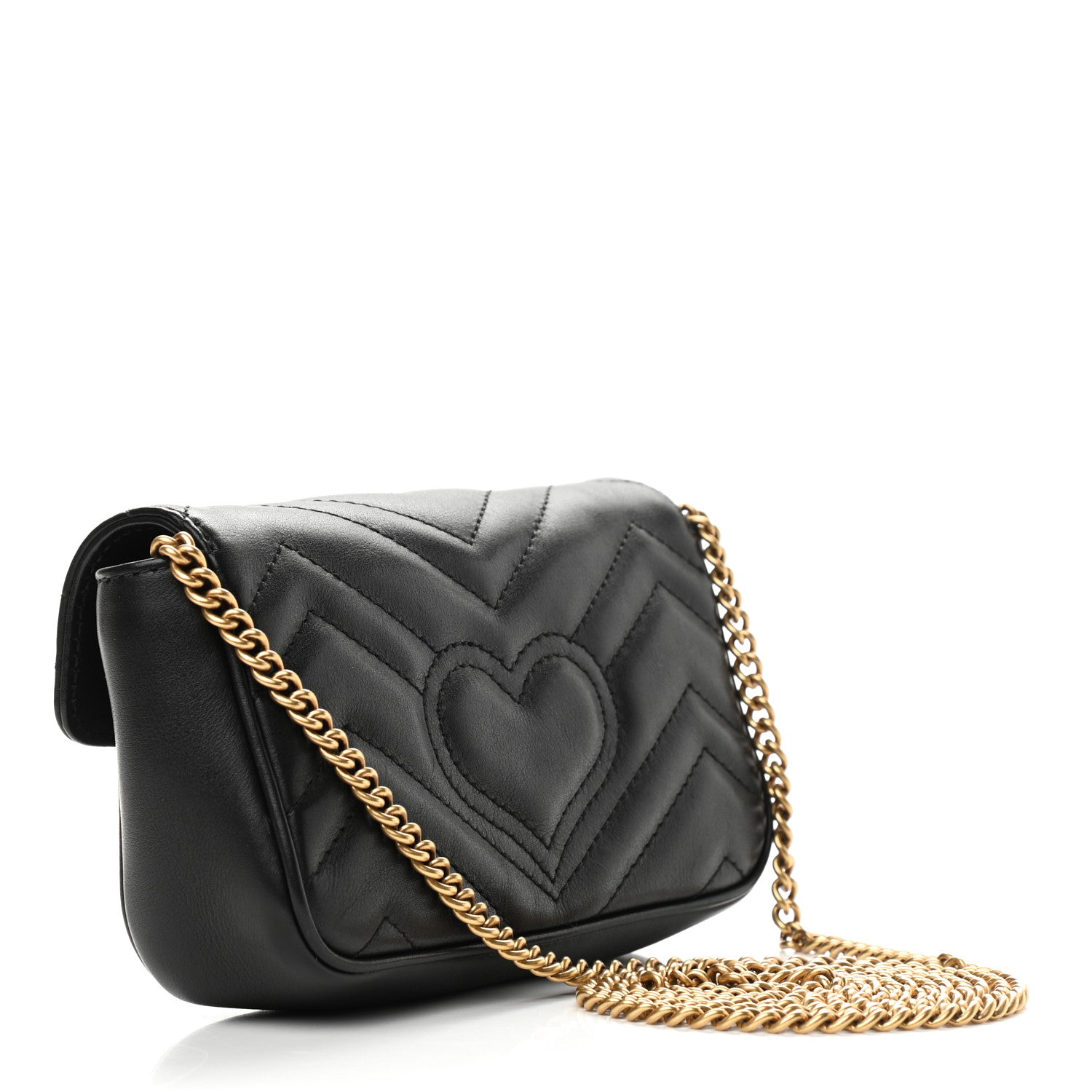 Gucci Calfskin Matelasse Super Mini GG Marmont Shoulder Bag Black 3 of 9