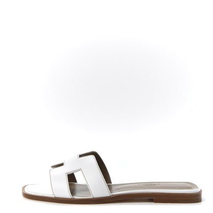 Hermes Box Calfskin Oran Sandals 37.5 White 1 of 10