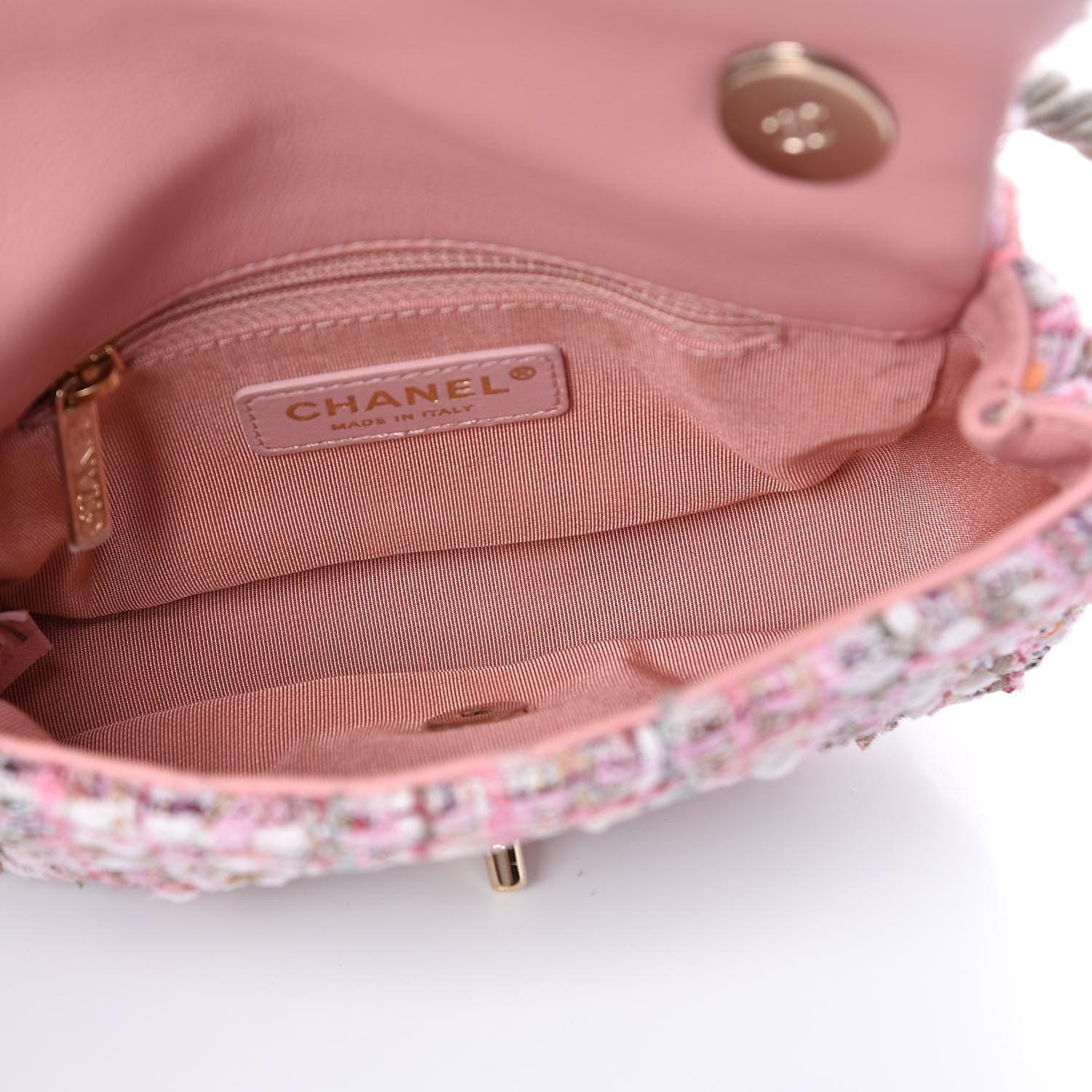 Chanel Tweed Mini Pearl Handle Flap Pink Beige Orange Ecru 5 of 10